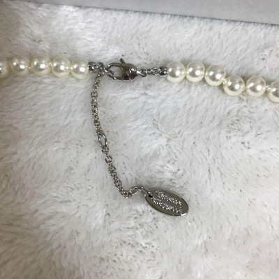 Vivienne Westwood Orb Motif Bass Relief Pearl Safety Pin Necklace Choker Silver