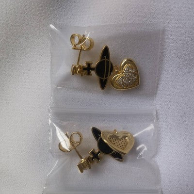 Vivienne Westwood Heart Earrings Elegant Accessories Gold x Black