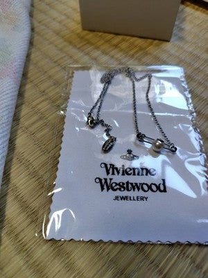 Vivienne Westwood Pearl Safety Pin Choker Necklace, Chain Length: 44cm, No Box