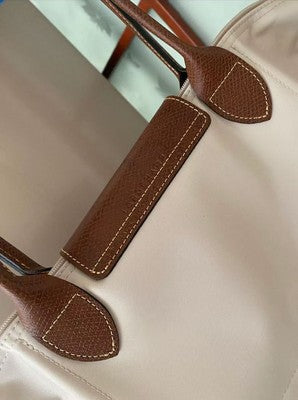 Longchamp S-L size Tote Bag Handbag Zipper bag White and Brown Leather