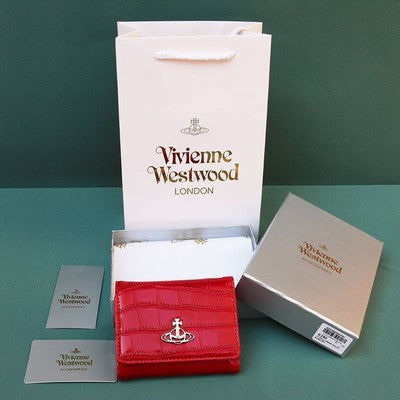 Vivienne Westwood Tri-fold Wallet Clasp Design Bi-fold High Quality Leather red