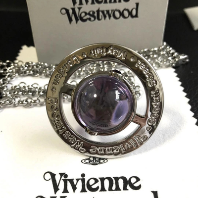 Vivienne Westwood Small Orb Silver Purple Necklace Chain 80cm Box included