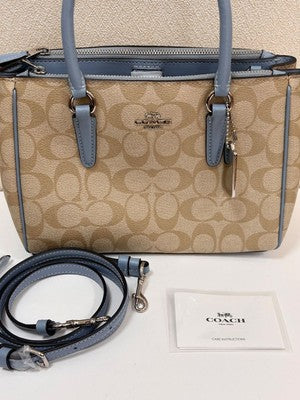 COACH Signature 2way Handbag Tote Bag Shoulder bag Light Khaki Leather F67027