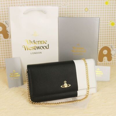 Vivienne Westwood Bi-fold Long Wallet Chain Shoulder Bag 69VV237 Orange Black