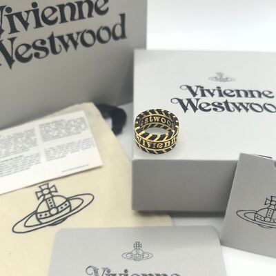 check description Vivienne Westwood Chip Stripe Logo Ring Punk