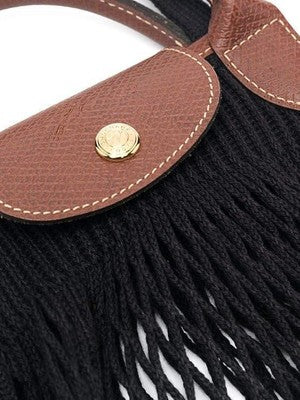 Longchamp Le Pliage Fillet L size Tote Bag Handbag Mesh Bag Black Leather
