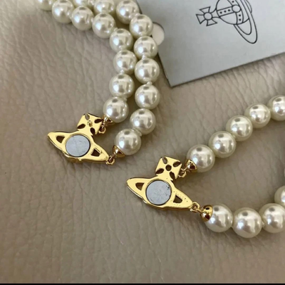 Vivienne Westwood Double Pearl Necklace Graziella Peal Choker Gold with box