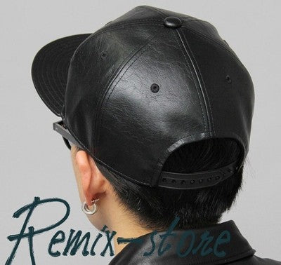 57-62cm American Retro Leather Flat Brim Hat Jet Cap Black 2024