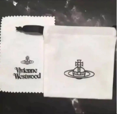 Vivienne Westwood Small Orb Necklace Silver Black Drawstring bag with cloth