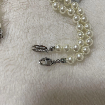 Vivienne Westwood Mini Bus Relief Pearl Necklace Choker New Silver Box included