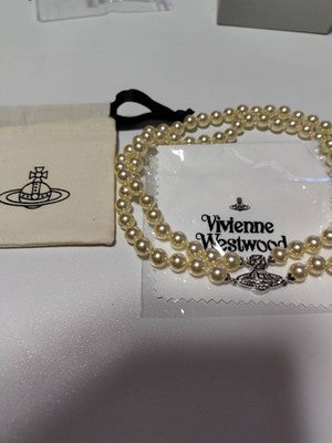 Vivienne Westwood Double-Strand Pearl Orb Choker Necklace, Silver, No Box