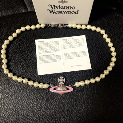 Vivienne Roxanne pearl necklace pink orb chain length 43cm box included new