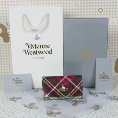 chose 2colors Vivienne Westwood Wallet Check Pattern Key Case Tri-fold 69VV305