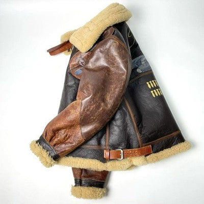 AVIREX B-3 Painted Shearling Jacket Real mouton flight jacket 44 Bomber Brown
