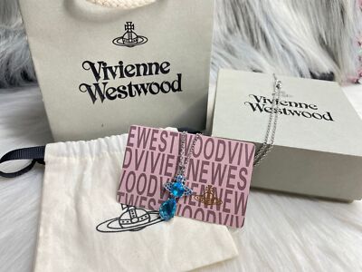 Vivienne Westwood Blue Water Drop Cubic Zirconia Necklace Silver and blue