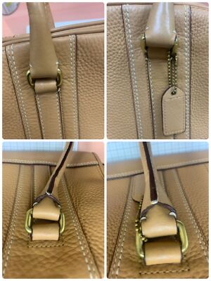 COACH Peppled Satchel Handbag Shoulder bags Zip bag Leather beige 10526