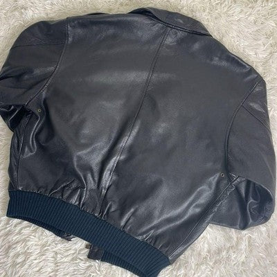Avirex A-2 Vintage World Map Leather Flight Jacket Patchwork Black Size L