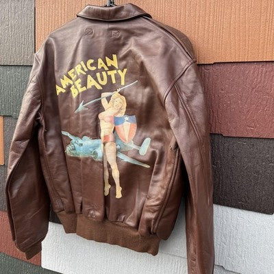 Avirex A-2 American Beauty Bomber Flight Leather Jacket L Brown  size 42