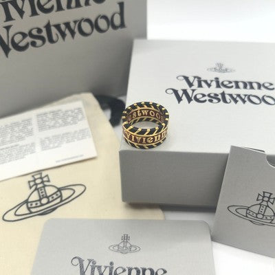 check description Vivienne Westwood Chip Stripe Logo Ring Punk