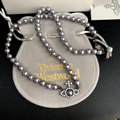 Vivienne Westwood Necklace Olympia Pearl Orb Gunmetal Choker Length 44cm