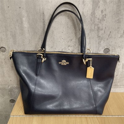 Coach tote bag all leather City bag Zip bag turn lock charm Navy A4 size
