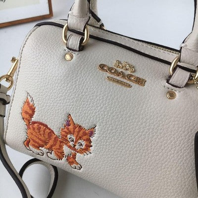 COACH MINI Rowan Satchel Dancing Kitten Cat Print Crossbody Bag Chalk New CD445