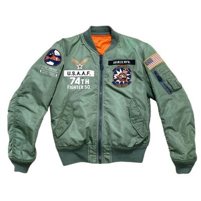 Avirex MA-1 FLYING TIGERS Flight Jacket Size L Olive Green Nylon Military
