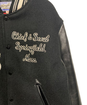 【38】 WHITESVILLE WV1398 Leather Stadium Jumper Varsity Jacket Black