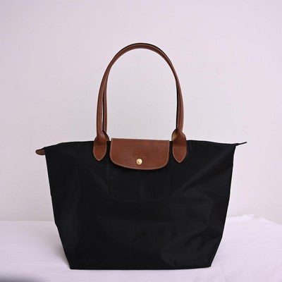 Longchamp L size Nylon Tote Bag Handbag  Business Bag Black × Brown