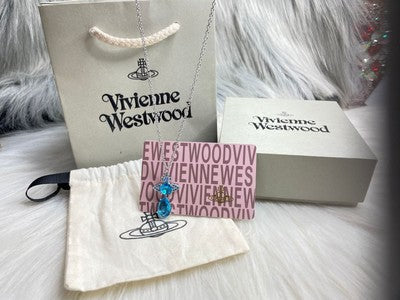 Vivienne Westwood Blue Water Drop Cubic Zirconia Necklace Silver and blue