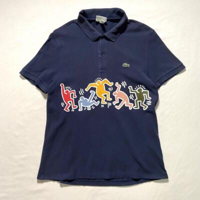 [US M or L] Lacoste x Keith Haring Band Print Collaboration Polo Shirt Navy