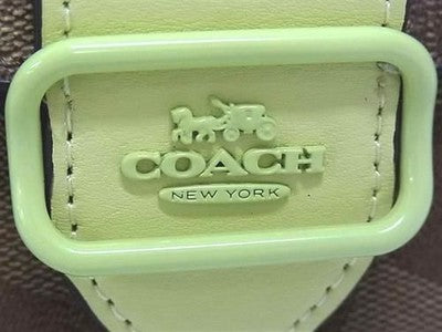 Coach Signature PVC x Leather Chain Mini Shoulder Bag Lime x Brown Canvas