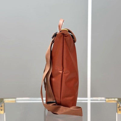 Longchamp Foldable backpack M size Zipper bag Nylon Bag Leather Orange
