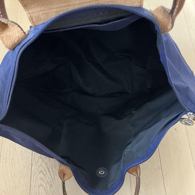 Longchamp Le Pliage Tote Bag Handbag Eiffel Tower Nylon bag Used Navy Leather