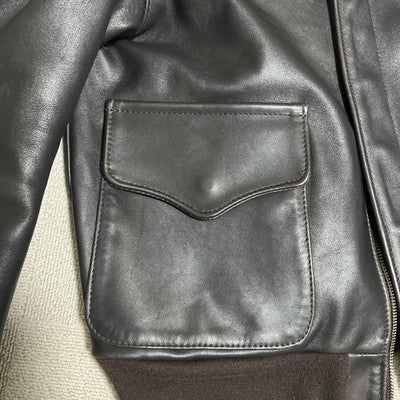 VTG Avirex A-2 Bomber Flight Leather Jacket XS Brown Patrouille de France 1988