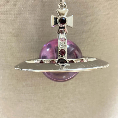 Vivienne Westwood Medium Orb Necklace, Silver with Purple Pendant, C: 80cm