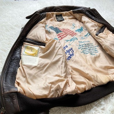 AVIREX Leather Jacket A-2 Genuine Leather Flight Jacket Brown Size XL  90's