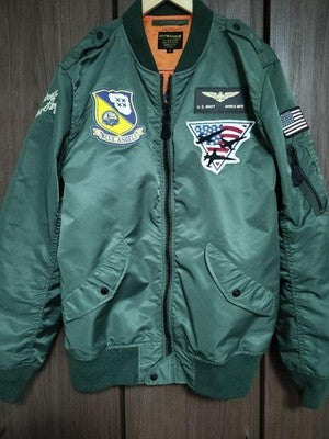 AVIREX MA-1 Flight Jacket pilot jacket Embroidered Patch Reversible XL Green