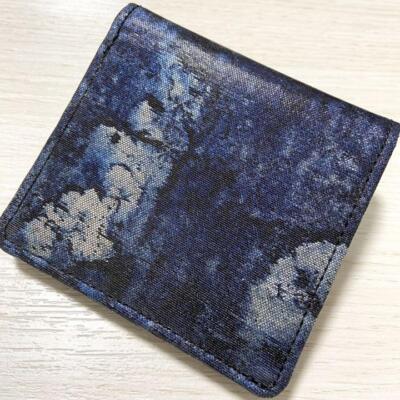 Kyoto traditional Nishijin weave leather bifold wallet indigo dyed 1C