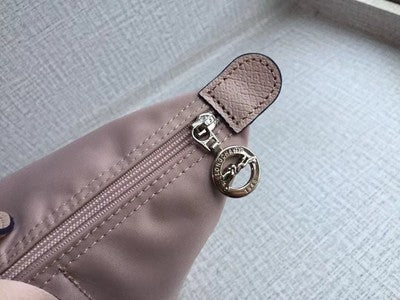 Longchamp S-L size Tote Bag Handbag nylon bag Pink Beige/AUBEPINE Leather
