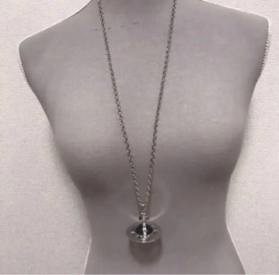 Vivienne Westwood Small Orb Silver/Black Multi-Stone Necklace with 80cm Chain