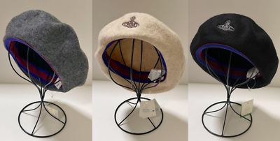 check description chose color Vivienne Westwood Beret hat Beige wool embroidery