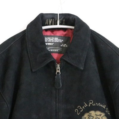 Avirex Leather Jacket Aged Suede Leather Jacket Black Men's XL Buckskin