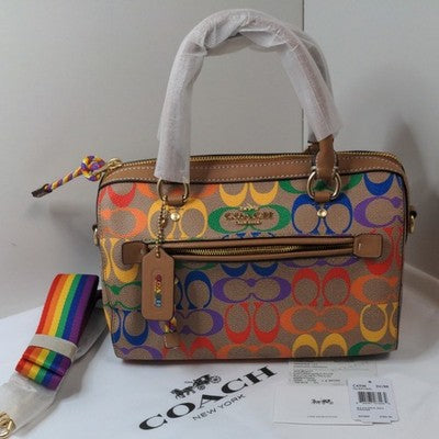 COACH Rowan Satchel Signature Canvas Rainbow Shoulder 2Way Bag C4396 Outlet New