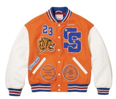 【S,M】BLACK Supreme 2023FW Tiger Varsity Jacket ORANGE Stadium jumper