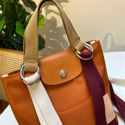 Longchamp Le Pliage S size Tote Bag Hand bag Nylon bag Orange Leather