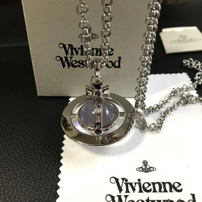 Vivienne Westwood Small Orb Silver Purple Necklace Chain 80cm Box included