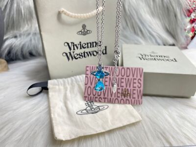 Vivienne Westwood Blue Water Drop Cubic Zirconia Necklace Silver and blue