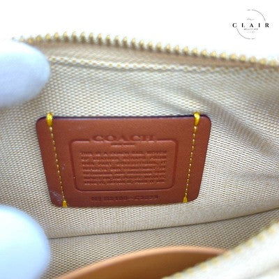 COACH One Shoulder Bag  Handbag Zip bag Beige 2way bag Small Leather