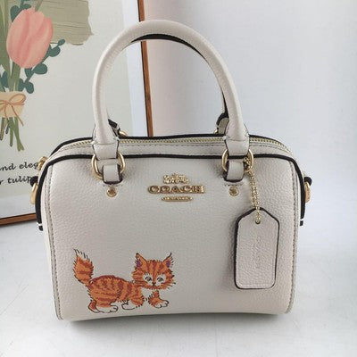 COACH MINI Rowan Satchel Dancing Kitten Cat Print Crossbody Bag Chalk New CD445